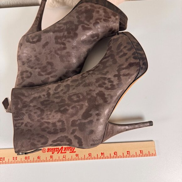 FURLA Leopard Print Peep Toe Ankle Boots 37.5 Brown Leather High Heel Stiletto - Picture 8 of 16